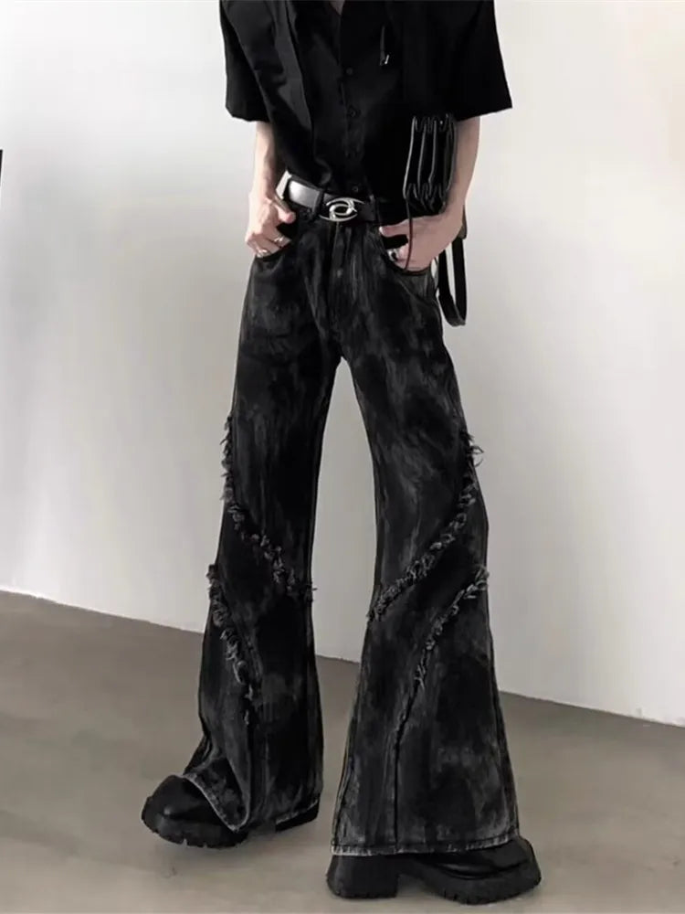 Jean Délavé Noir pour Homme, Streetwear, Baggy, Empilé, Évasé, Vintage, Années 90, 2025