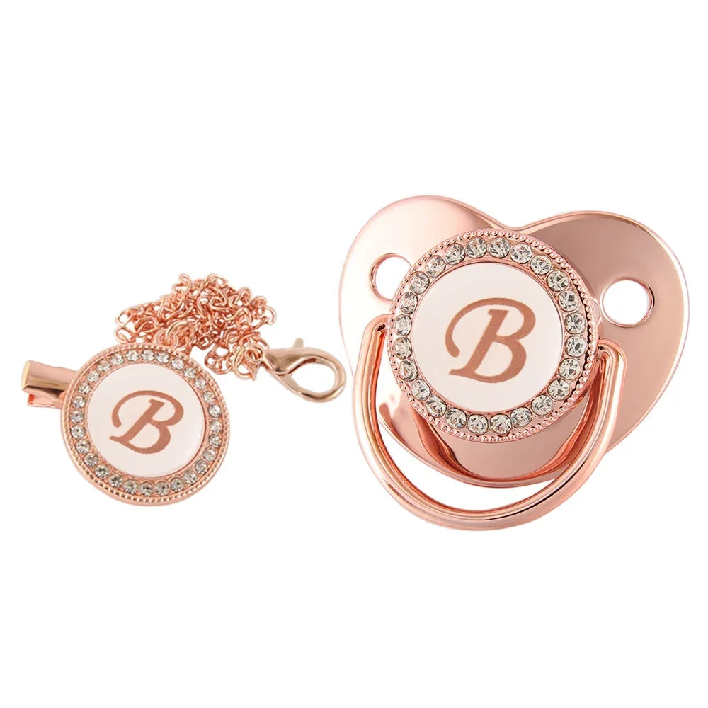 26 lettres bébé attache-sucette or Rose Bling porte-sucette Silicone sucette mamelon factice bébé douche cadeaux