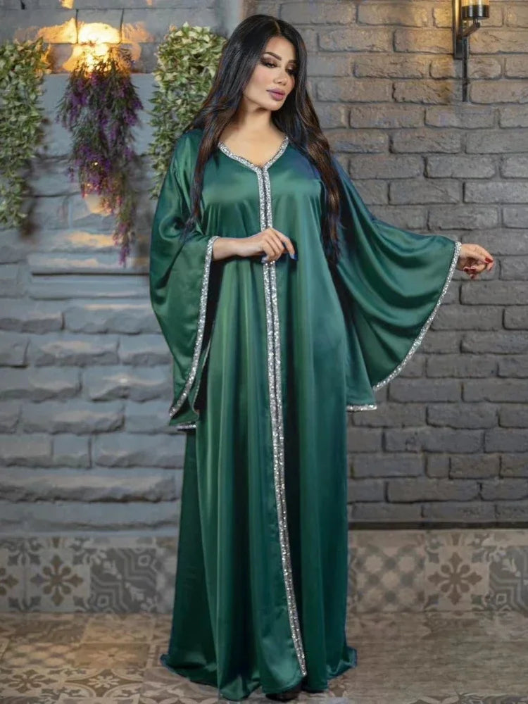 Jalabiya-Robe musulmane élégante pour femmes, caftan moyen, ceinture, Eid, Dubaï, Abaya islamique, Turquie, robes de soirée, Ramadan Abayas