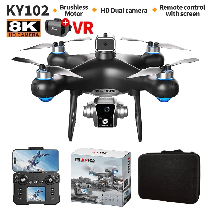 Nouveau Drone KY102 avec écran 8K, double caméra, localisation du flux optique sans balais, évitement Intelligent des obstacles, jouets d'hélicoptère RC