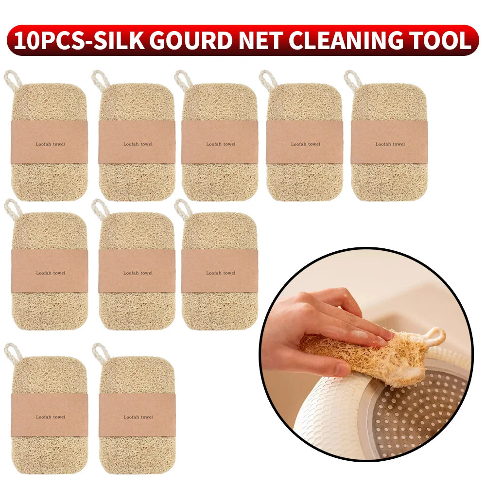 10 pièces/5 pièces/1 pièce-éponge loofah naturelle Double couche pour le nettoyage de la cuisine, biodégradable, adaptée au nettoyage de la cuisine