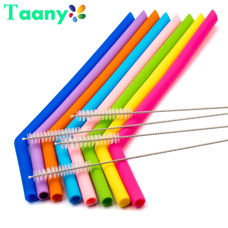 Pailles à boire réutilisables en silicone de qualité alimentaire, pliables et flexibles, avec brosses pour livres, fournitures de fête pour bar, recyclables