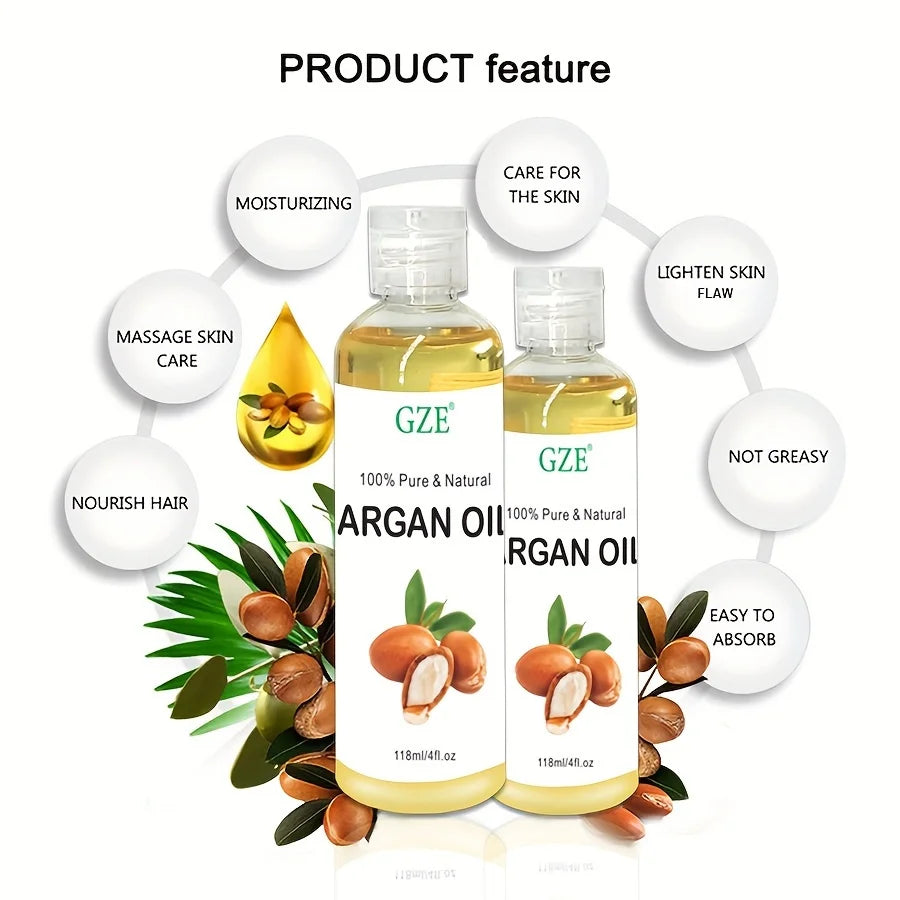 GZE Huile d'argan marocaine biologique Hydratant pur pressé à froid vierge de qualité supérieure pour peau sèche, endommagée, cheveux, visage, corps, cuir chevelu
