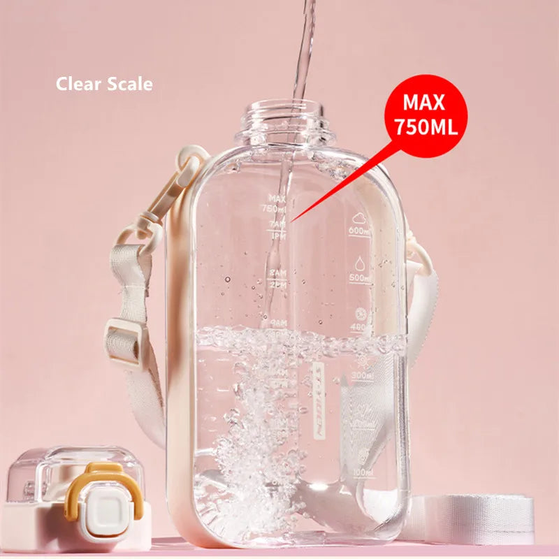 Bouteille d'Eau en Plastique de 750ml avec Sangle, Portable, Écologique, Créative, Durable, pour dehors en Plein Air