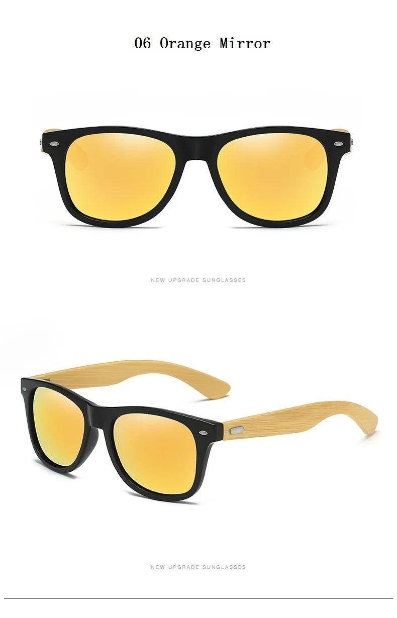 Lunettes de soleil en bois de bambou à la mode pour hommes et femmes, classiques carrées, Vintage, pour la conduite, noires, pour la pêche, UV400