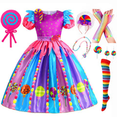Robe sucette sucette pour filles, costume de carnaval, costume d'anniversaire pour petits enfants, tutu arc-en-ciel de paupières, vêtements de mariage pour enfants, bonbons doux, nouveau