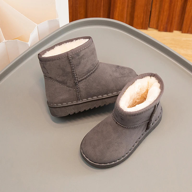 Bottes de neige pour enfants, Style concis, peluche épaisse, bottes courtes d'hiver pour enfants, couleur unie, chaussures classiques unisexes à enfiler pour garçons et filles 23-36