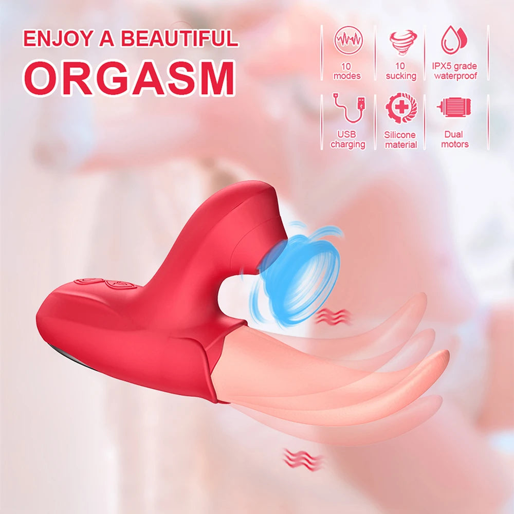 Vibromasseur Rose à succion avec léchage de langue pour femmes, Stimulation clitoridienne, stimulateur de mamelons, produits pour adultes, jouets sexuels