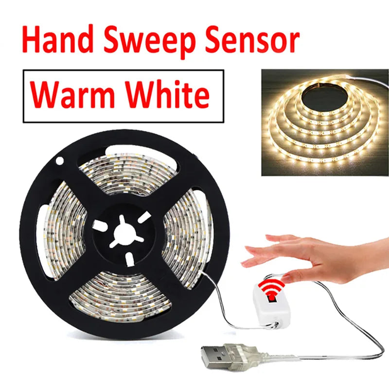 LED Strip Light with Ripple Sensor and Hand Swipe, Backlighting for TV, Kitchen, Under Cabinet, DC 5V, USB 2835