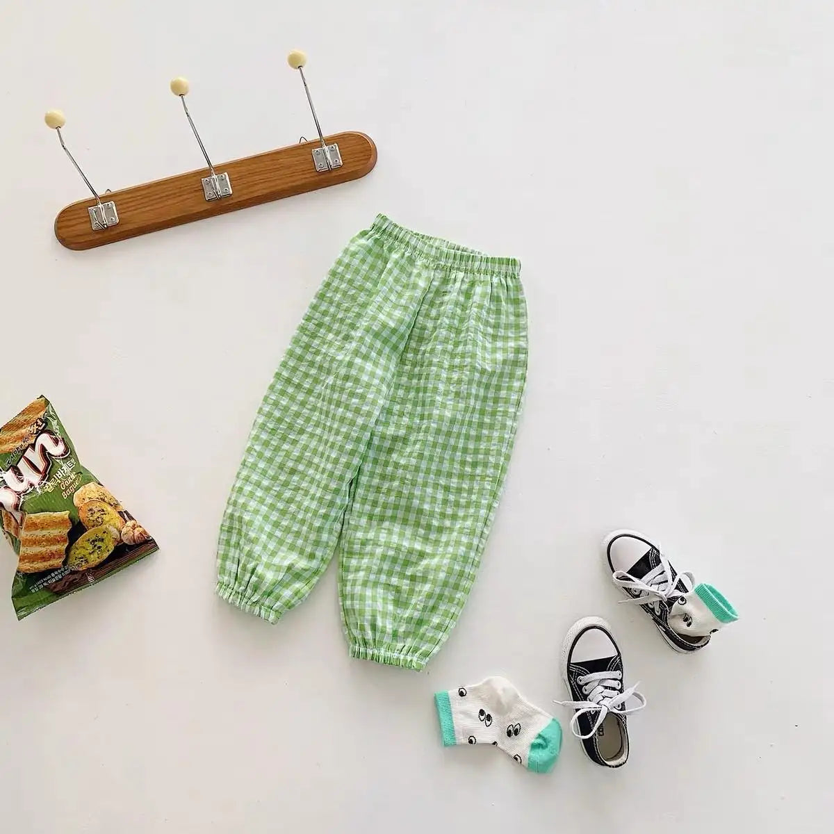 Girls' plaid summer trousers, new Harlan style, versatile children's fashion, lightweight mosquito-proof cotton trousers, 73-120CM
