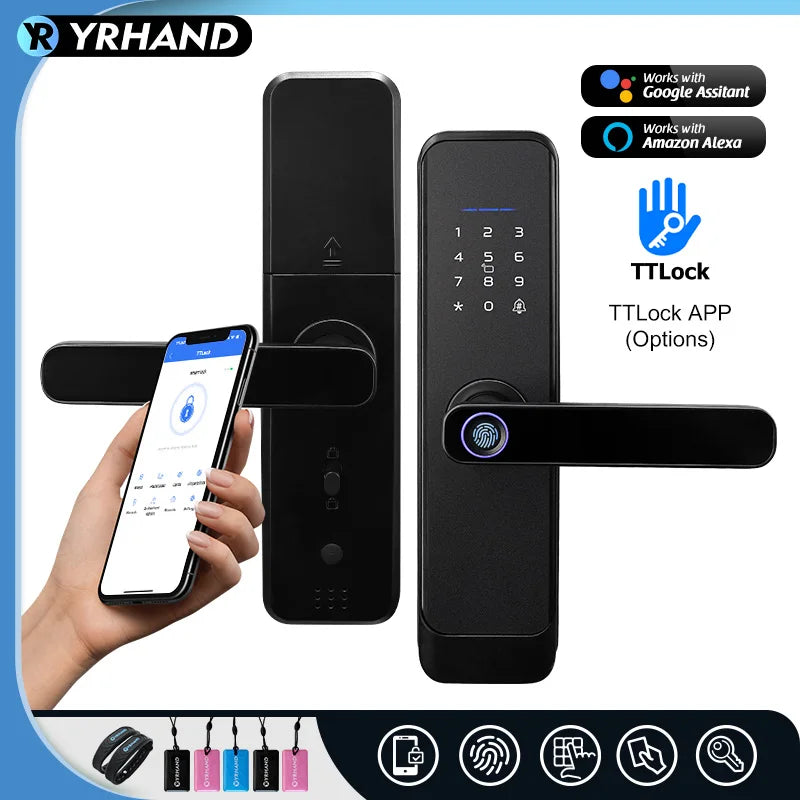 Serrure à empreintes digitales, étanche, Wifi, télécommande, Bluetooth, TTLock, carte d'application, Code numérique, serrure de porte intelligente électronique sans clé