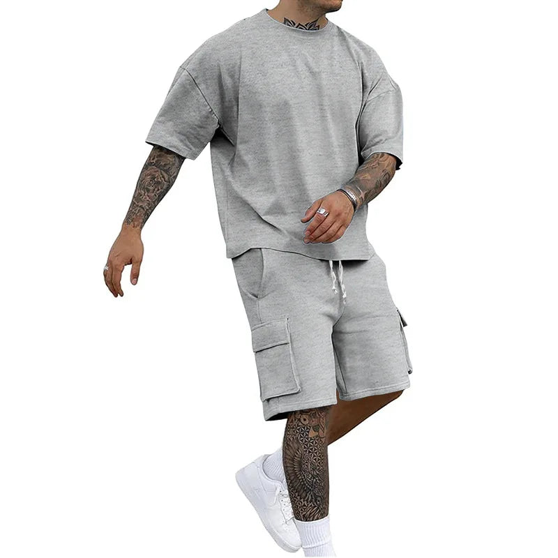 Ensemble de vêtements de sport deux pièces décontractés et à la mode pour hommes, T-shirt et short de travail pour l'exercice, la course à pied et la randonnée, été