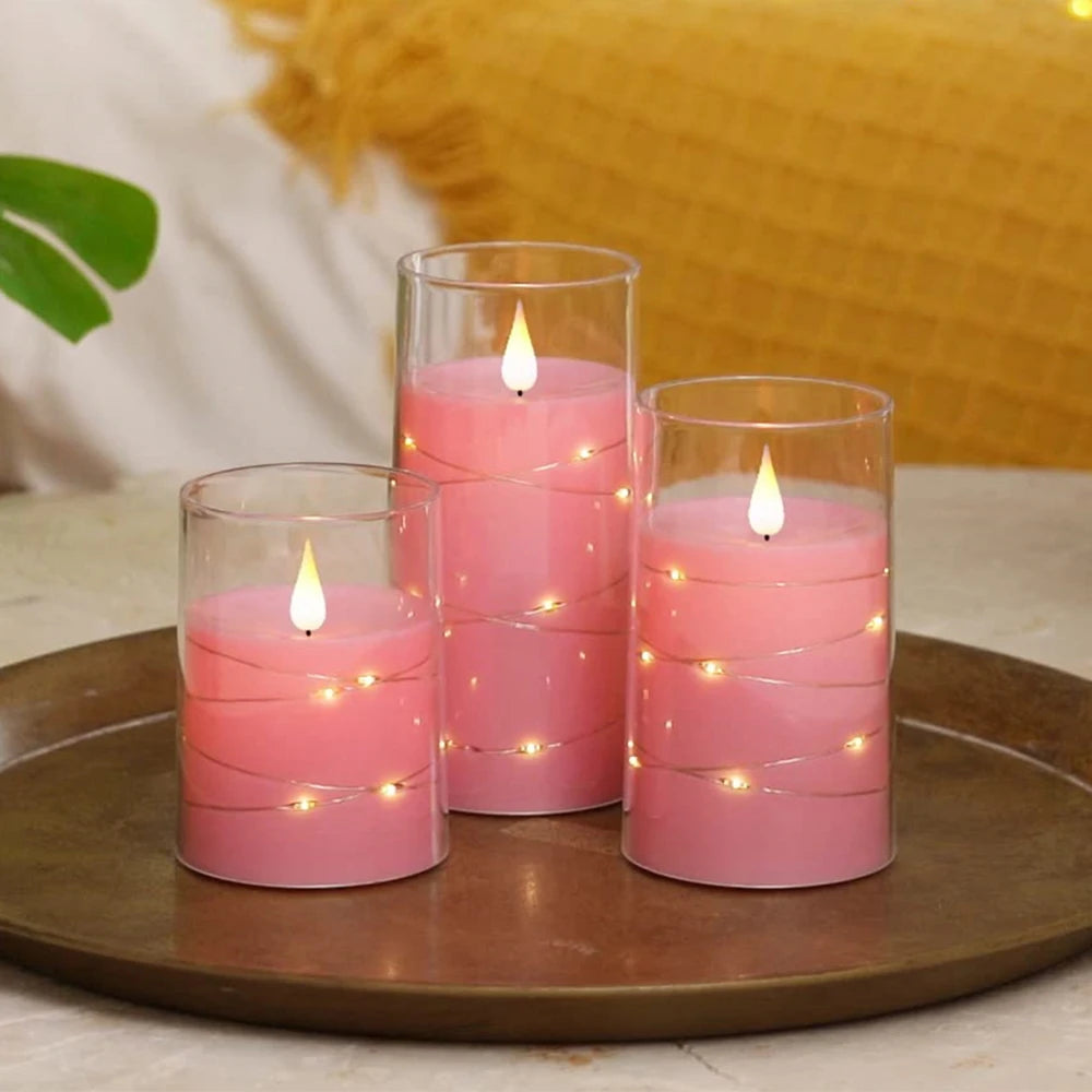 Bougie sans flamme, bougie à batterie avec guirlande lumineuse, bougies sans flamme avec fonction de minuterie de télécommande à 11 touches pour la maison