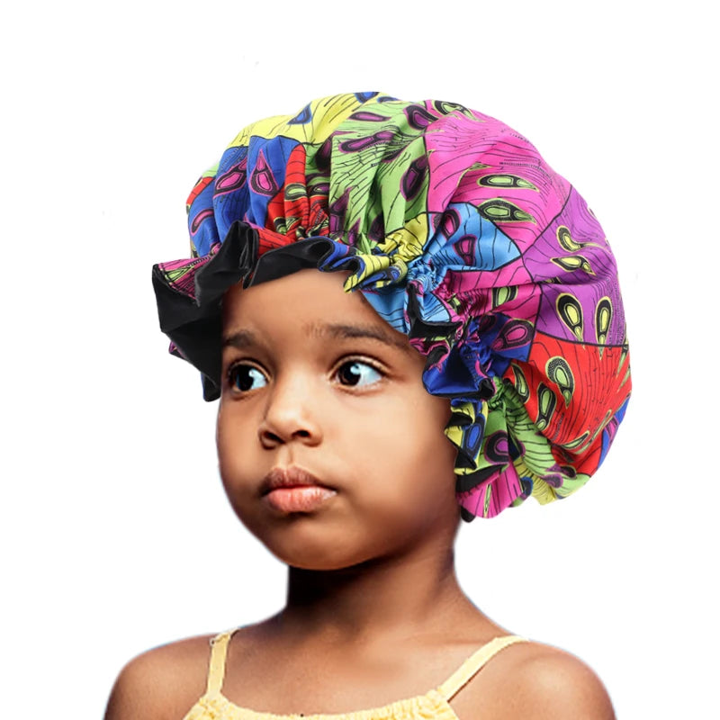Bonnet de nuit élastique pour enfants, imprimé africain, Turban doublé en Satin, chapeau de nuit, Turban pour enfants, outils de coiffure