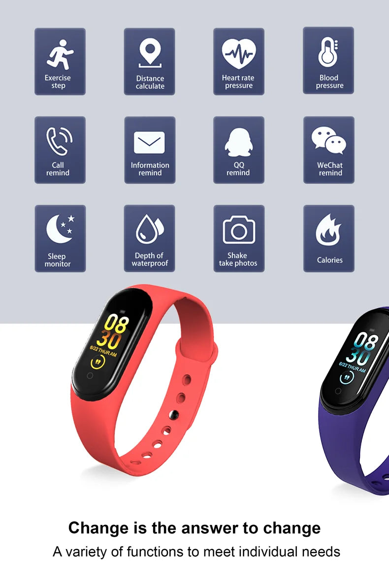 Waterproof sports smartwatch with activity, blood pressure and heart rate monitor, electric clock, new