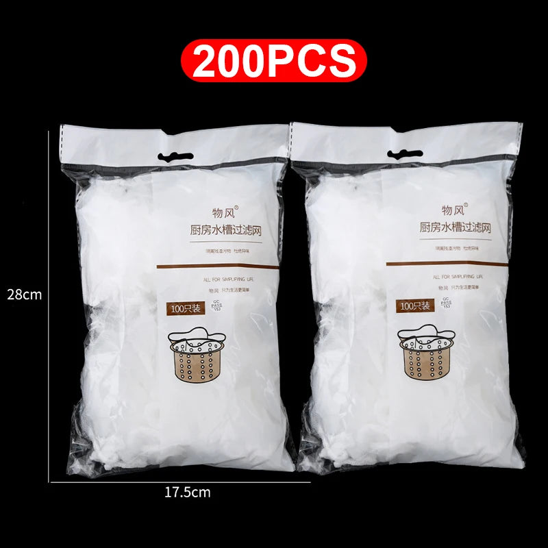 Disposable Sink Strainer Mesh Bags, 200/100/30 Pieces, Kitchen Sink Strainer, Drain Hole, Anti-Clogging Trash Bag, Cleaning Net