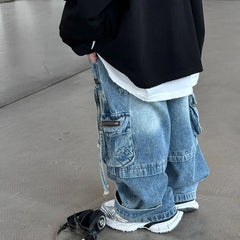 Bébé enfants Denim pantalon printemps automne nouveau à la mode Cargo jean garçon Style coréen décontracté beau pleine longueur poche pantalon