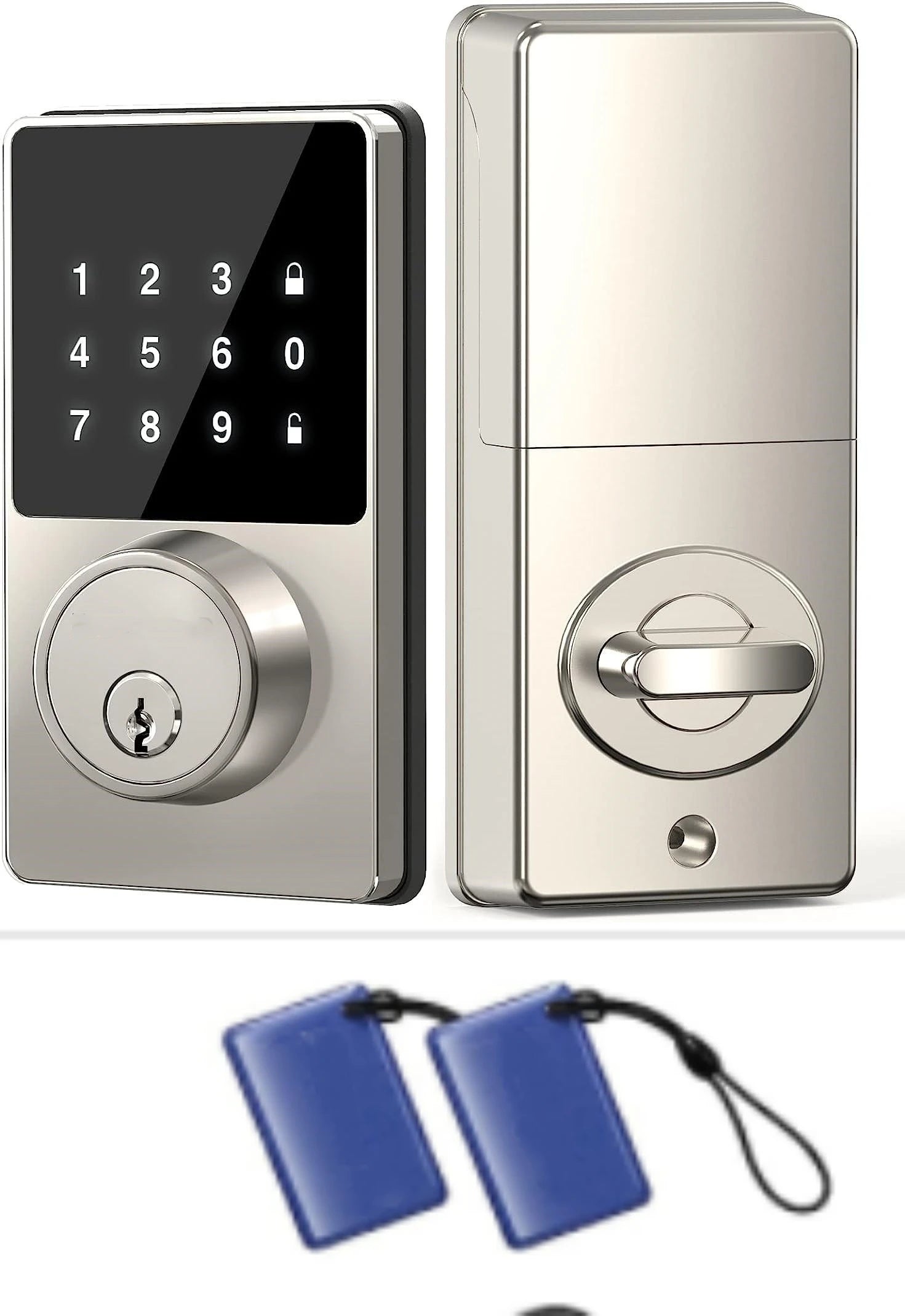 Serrure intelligente avec mot de passe, serrure de porte d'entrée sans clé avec claviers à écran tactile, facile à installer, déverrouillage par application, 50 codes utilisateur