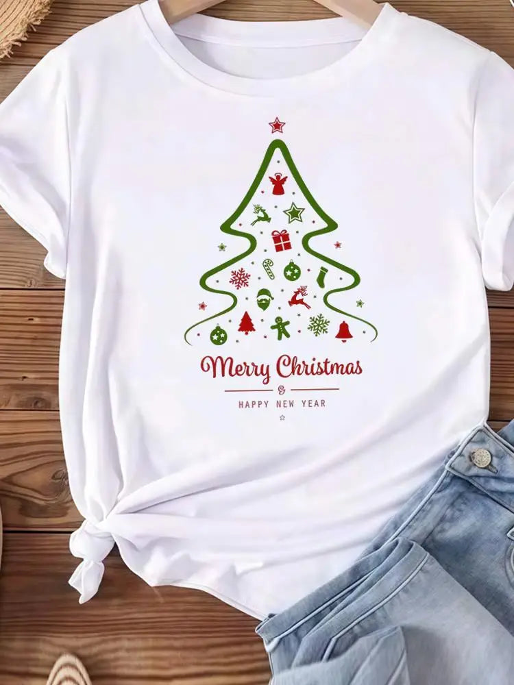 Vêtements de noël vacances imprimé mode nouvel an femmes T-shirts aquarelle arbre mignon haut joyeux T-shirts vêtements graphiques T-shirts