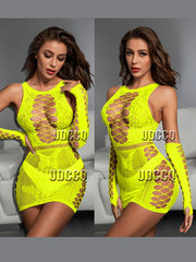 Vêtements de nuit sexy Babydoll body lingerie sexy chaude érotique tentation sans bretelles body à manches longues Catsuit robe + gants