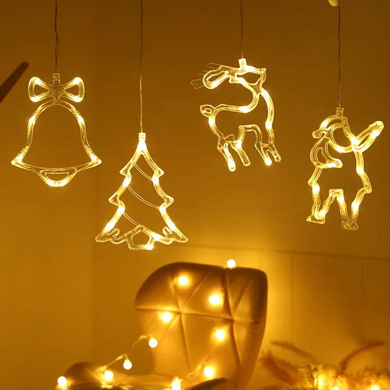 Lumières LED de Noël pour la décoration de la chambre à coucher, ornements de la maison, fenêtre, verre, batterie chaude