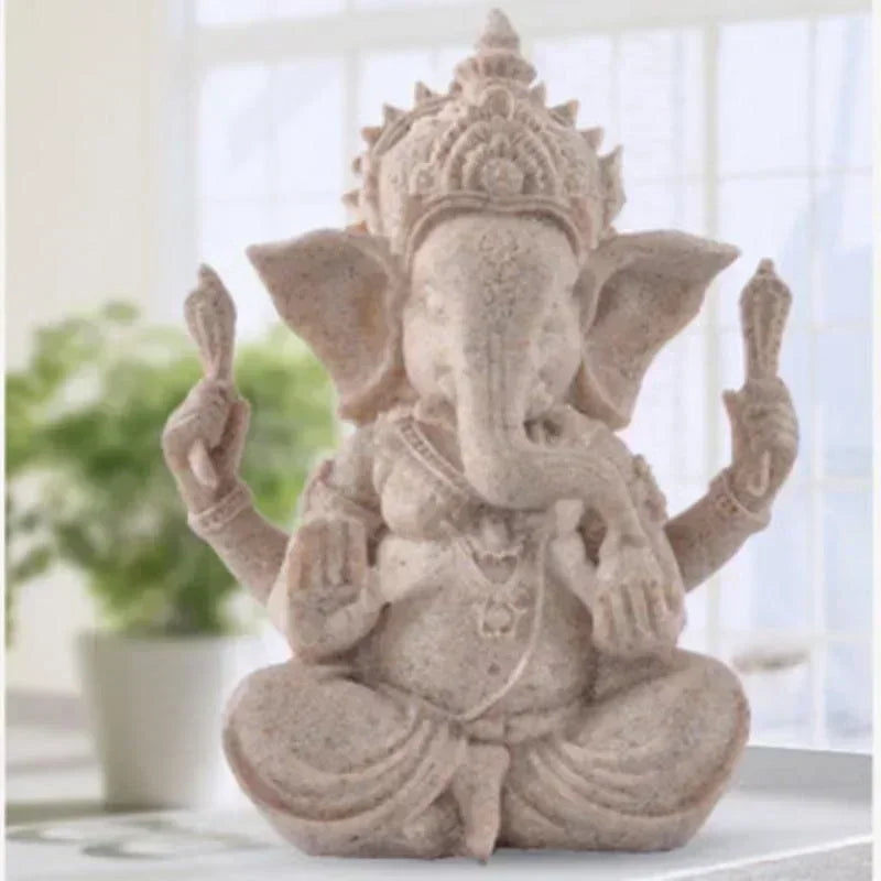 Handmade sandstone Ganesha Buddha elephant statue, sculpture for home and living room decoration