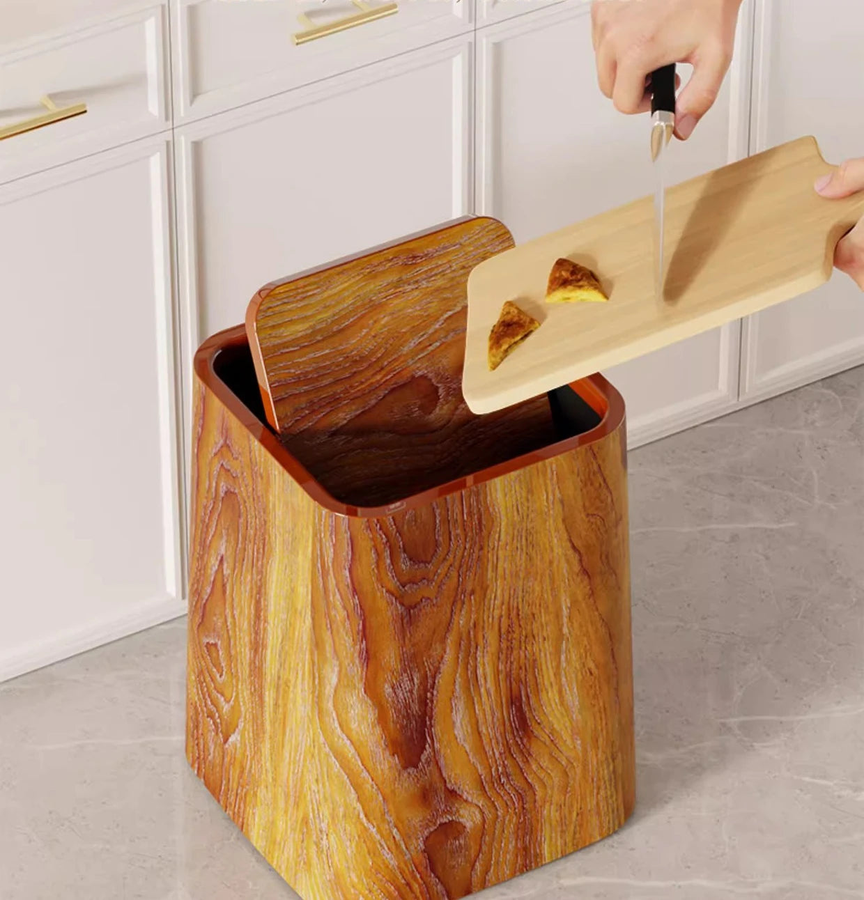 Poubelle à motif carré rétro en bois, poubelle étanche, poubelle de recyclage de salle de bains, poubelle de grande capacité, accessoires de cuisine