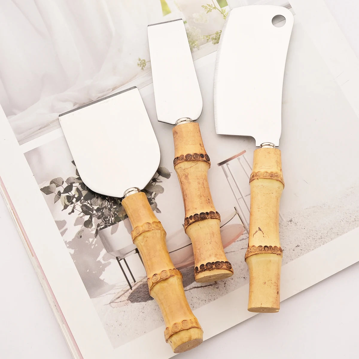 Ensemble de couteaux à fromage en bambou, couverts à fromage, trancheur de fromage en acier inoxydable, Mini couteau couteau à beurre, spatule fourchette outils de cuisine