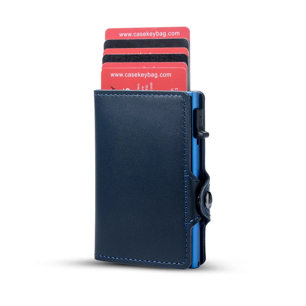 CASEKEY hommes portefeuilles véritable cuir de vache Pop Up affaires porte-carte de crédit RFID blocage mince intelligent portefeuille en Fiber de carbone avec poche