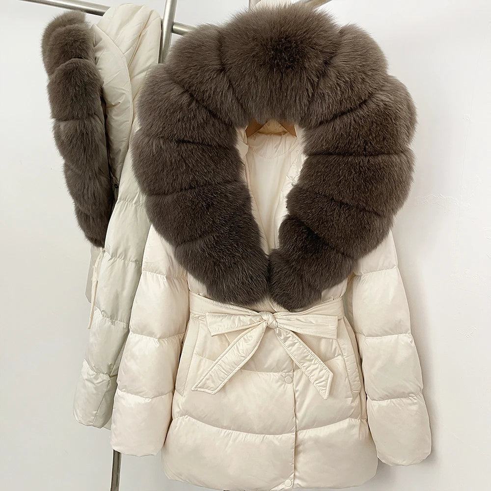 Down Jacket Women Large Fox Fur Hooded Thick Natural Silver Fur Warm Female Parkas Waterproof 2025 Winter 90% Duck Down Coat