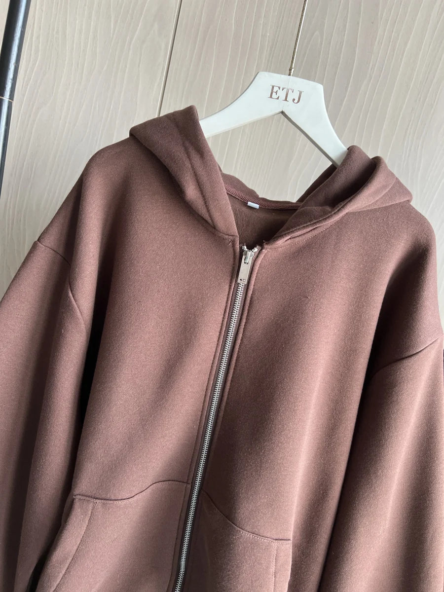 ETJ 2025 automne/hiver nouveau sport décontracté pour femmes surdimensionné sweat à capuche avec fermeture éclair jambe large vadrouille pantalons de survêtement ensemble 4174842