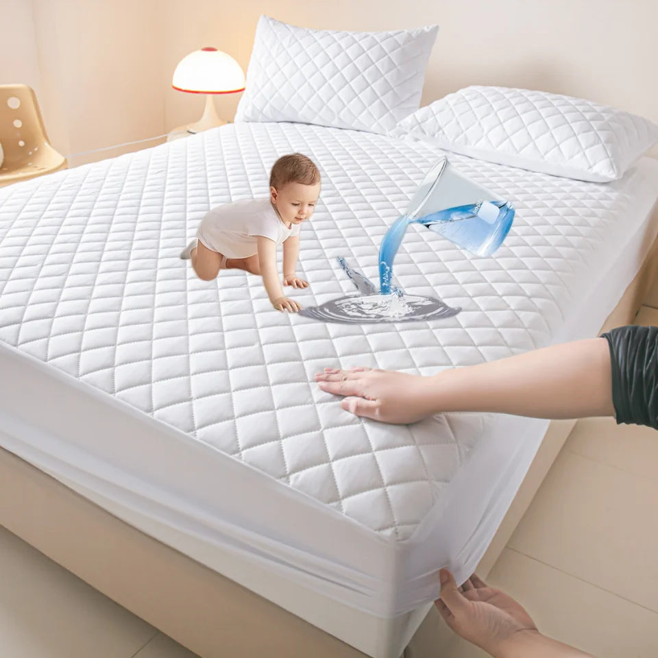 Housse de matelas 100% imperméable, drap-housse épais de couleur unie, simple/Queen/King, 135x200cm, 160x200cm, housse de lit souple