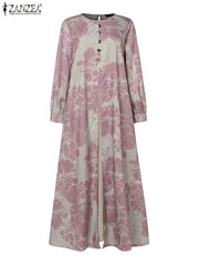ZANZEA-Robe maxi patchwork à manches longues pour femmes, Abaya musulmane, Robe d'été élégante, Robe imprimée florale, Robe de ramadan, Kaftan éducatif, Mode