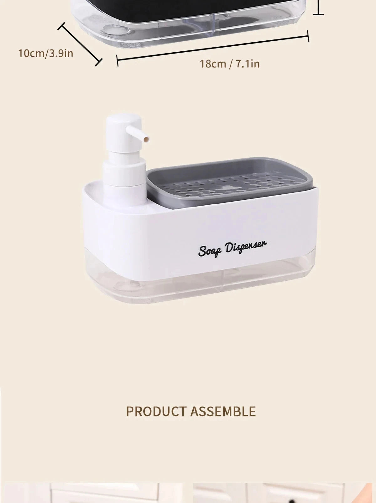 Ensemble distributeur de savon pour les mains et la vaisselle, distributeur de détergent, porte-éponge, pompe à savon de comptoir 2 en 1 pour évier de cuisine