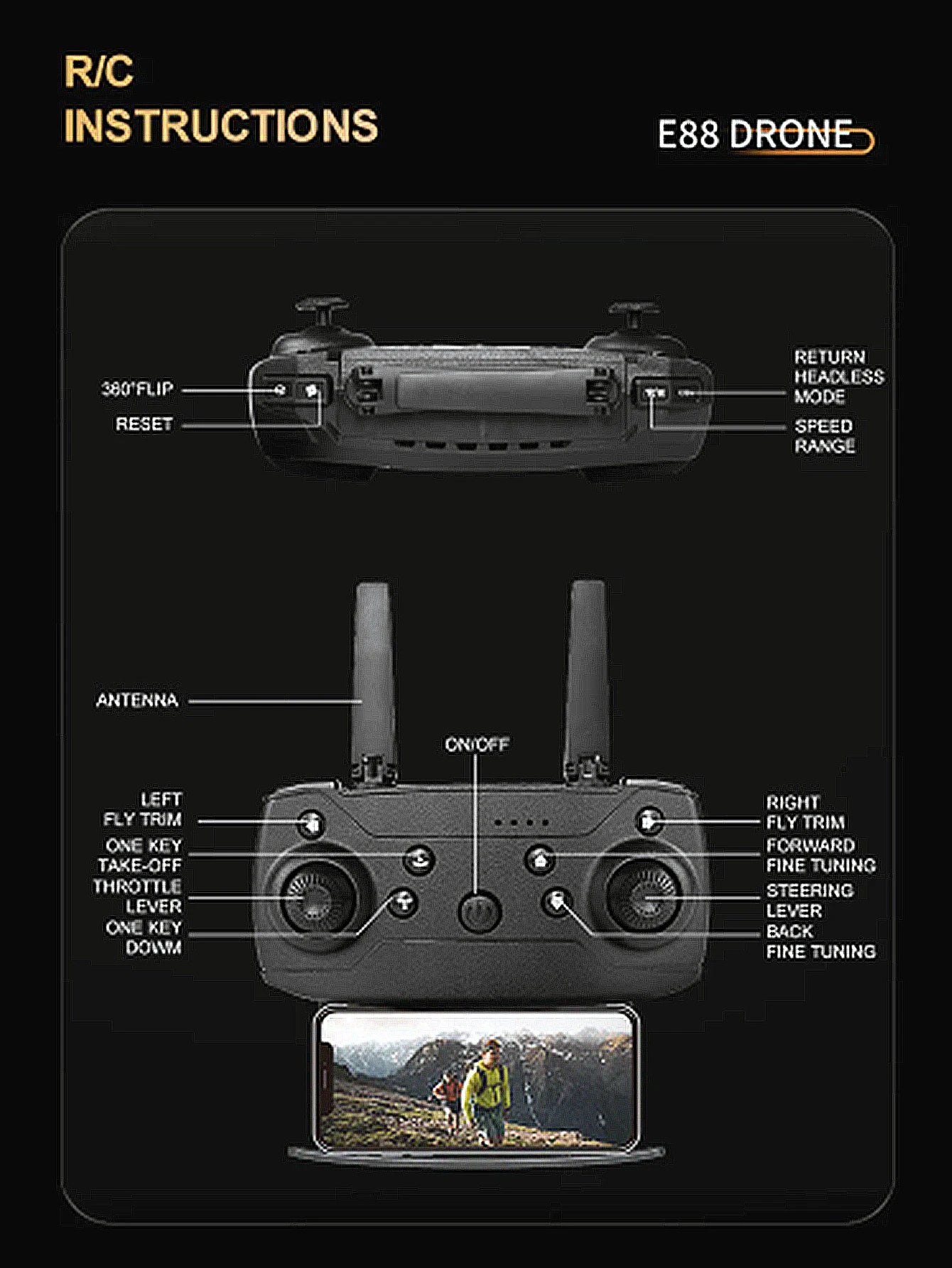 E88 4K Professional Drone, Wide-Angle HD Camera, WiFi FPV, Altitude Hold, Foldable RC Quadrotor Helicopter, Children's Toys (Camera Not Included)
