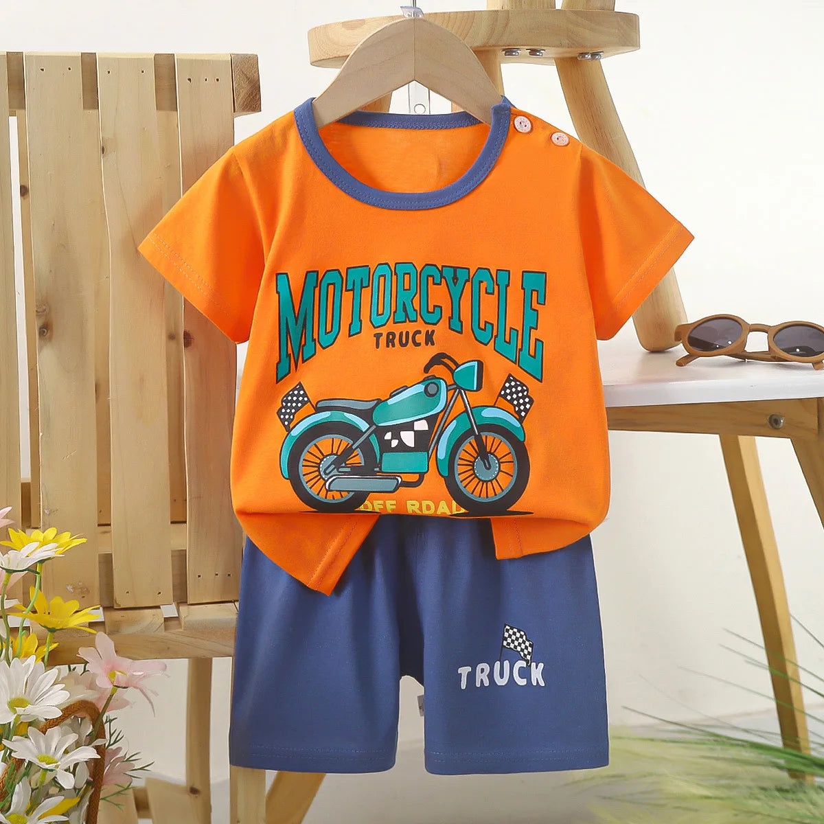 1 ensemble de vêtements d'été en pur coton pour enfants, costumes à manches courtes, à la mode, T-Shirts + Shorts pour garçons et filles, tenues pour enfants