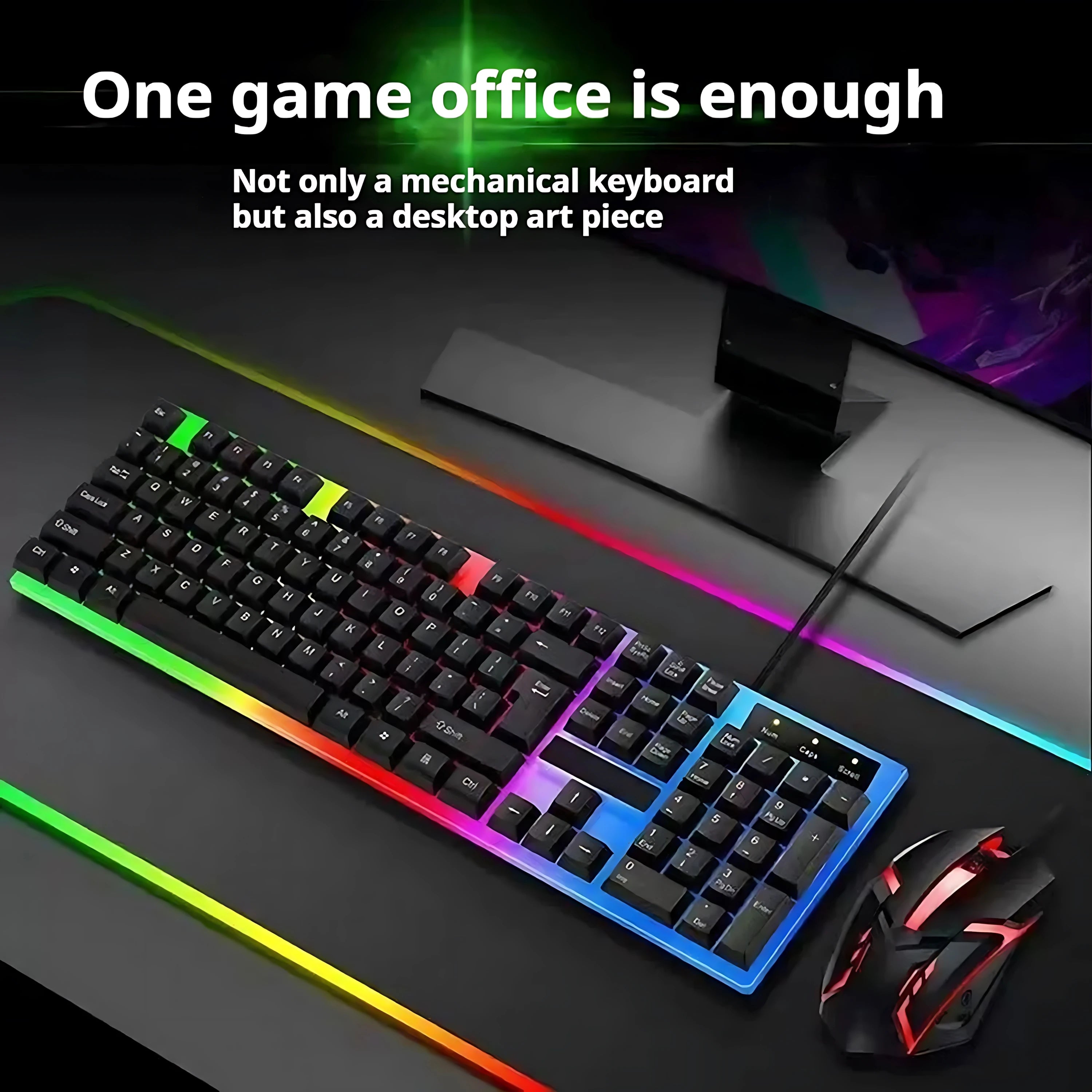 Clavier et souris filaires rétroéclairés arc-en-ciel, capuchons de touches flottants, clavier solide, résistant à l'usure et au toucher confortable pour le bureau d'affaires