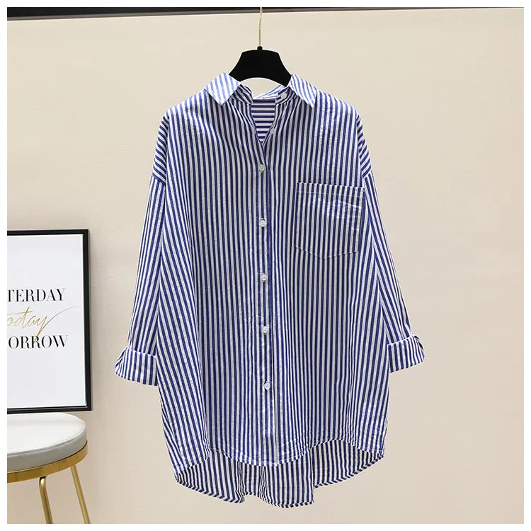 Chemise rayée femmes chemises été automne mode femme bureau dame chemisier ample à manches longues Protection solaire hauts chemises décontractées