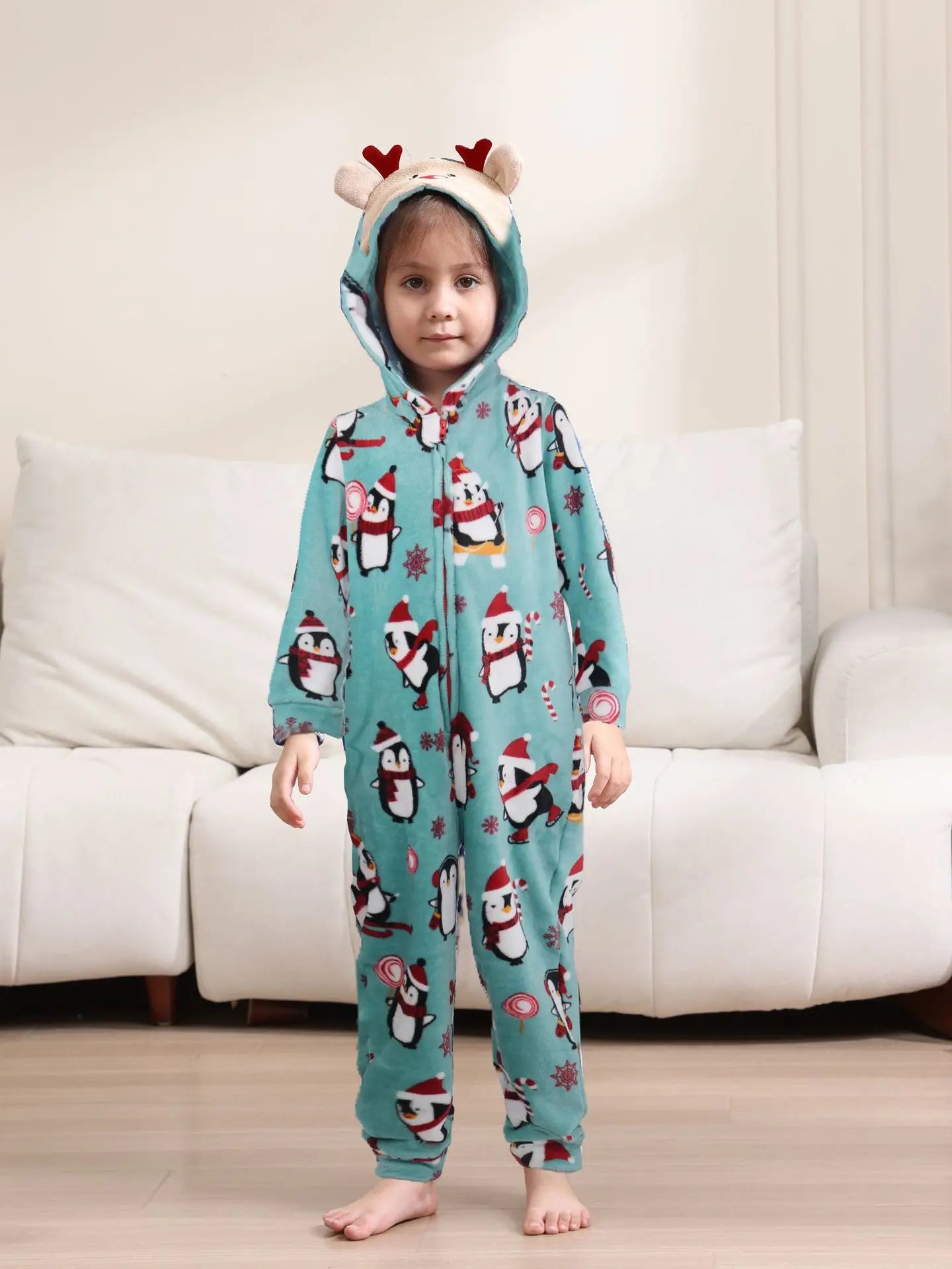 2025 hiver velours chaud doux pyjama famille vêtements de noël ensemble fermeture éclair à capuche combinaison épais ample une pièce costume Homewear Onesie