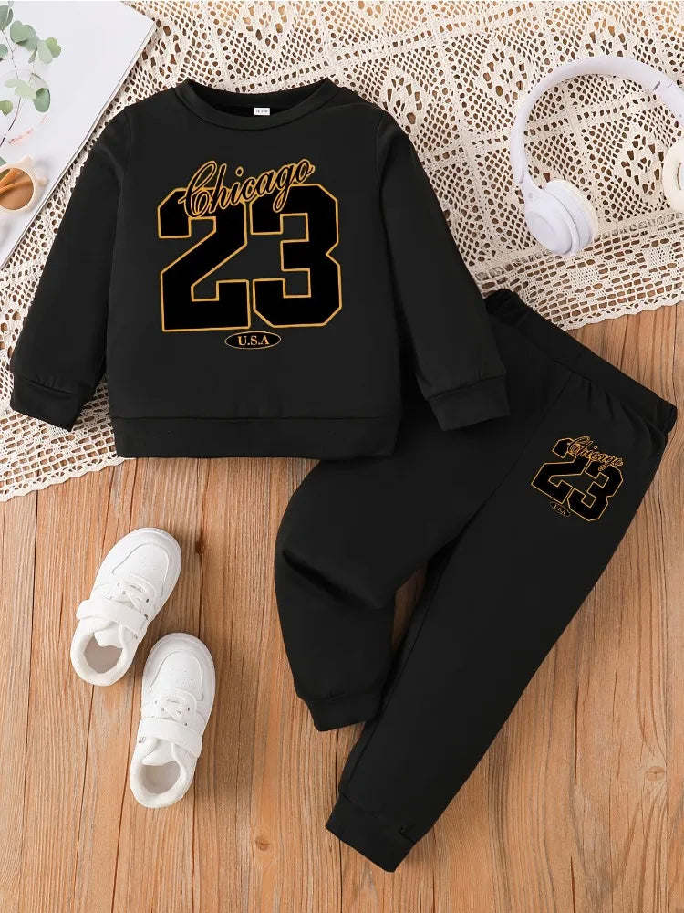 Printemps bébé filles vêtements ensemble enfant garçon '23' imprimé sweats pull haut et pantalon 2 pièces costume enfants mode survêtements