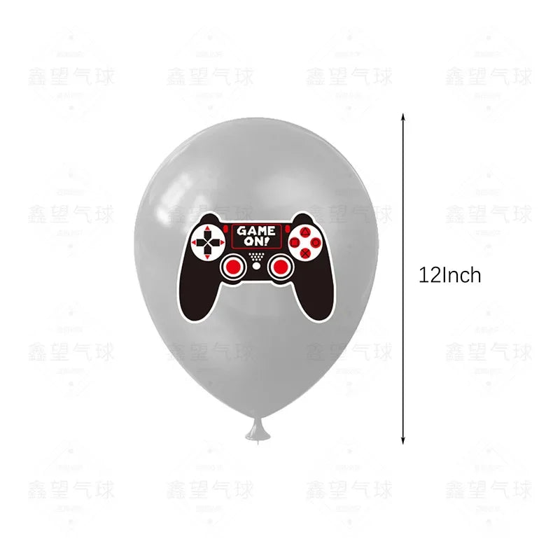 Blue game on balloons, video game controller themed latex balloon, Happy Boys game, children's birthday party favors, Gamer level up balloon