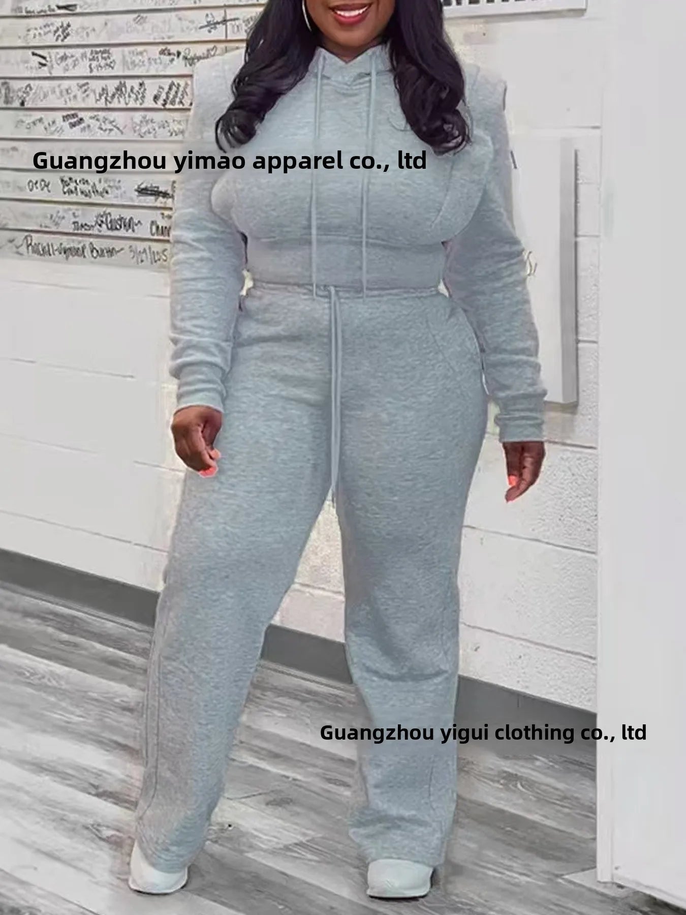 Ensemble deux pièces à la mode pour femmes, grande taille, sweat à capuche de couleur Pure, pantalon à jambes droites, avec cordon de serrage, tenue décontractée de Style de rue