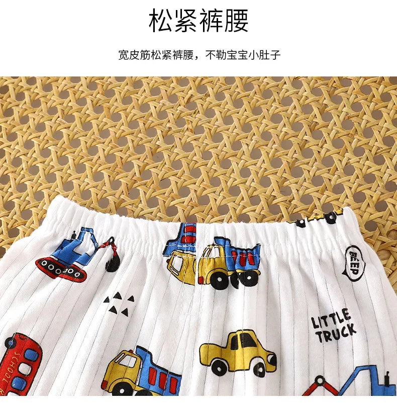 Ensemble de vêtements d'été en pur coton pour enfants, t-shirt à manches courtes avec Short, dessin animé mignon, pyjama décontracté pour bébés en bas âge