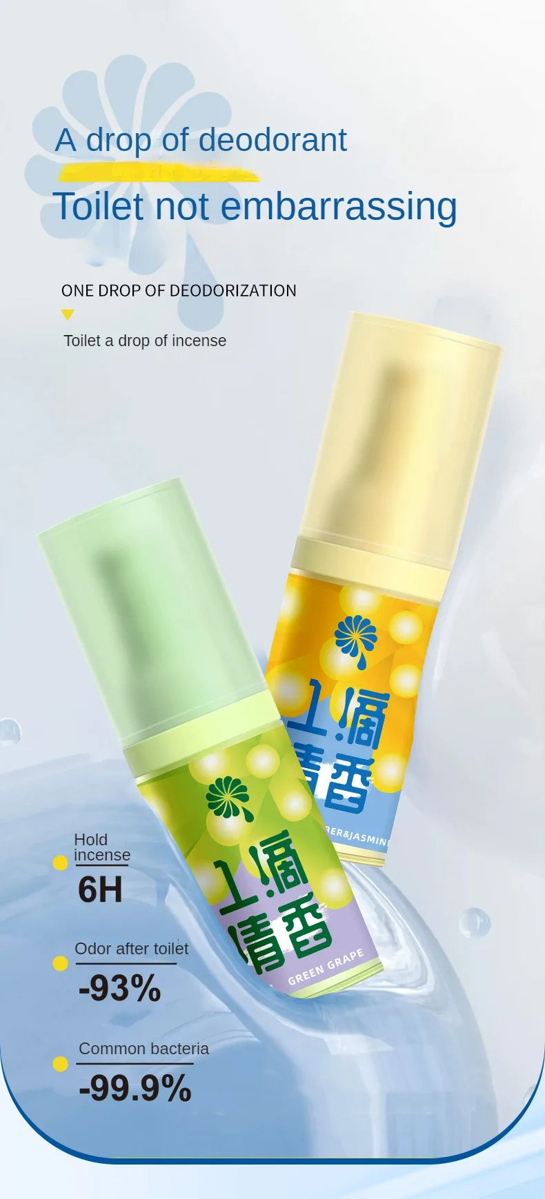 Déodorant de salle de bain une goutte de parfum l'odeur concombre jasmin vert raisin désodorisant durable chambre toilette déodorant arôme