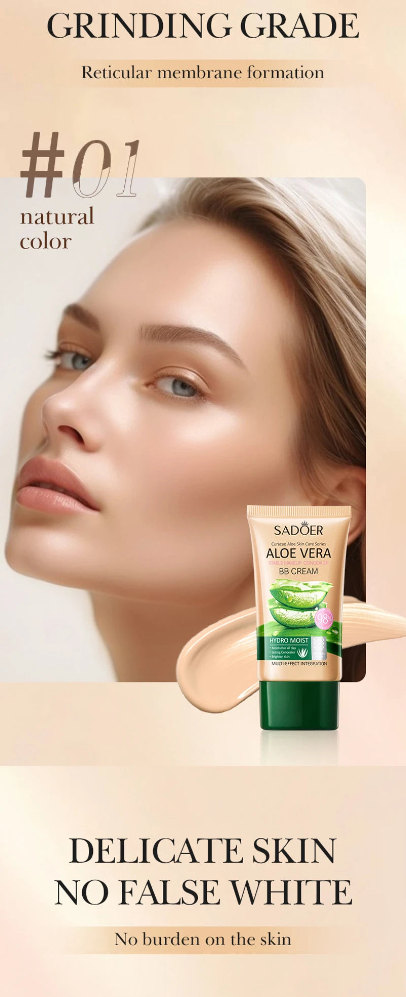 Aloe Vera BB crème-hydratant et dissimulant au collagène fond de teint à couverture complète, correcteur longue durée et léger