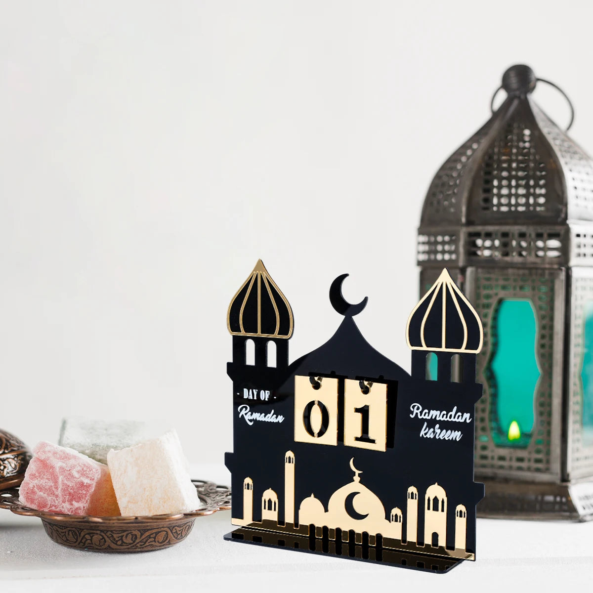 Calendrier de compte à rebours en acrylique pour Ramadan, ornements, cadeaux Eid Mubarak, décor pour la maison, fournitures de fête musulmane islamique 2025 Kareem