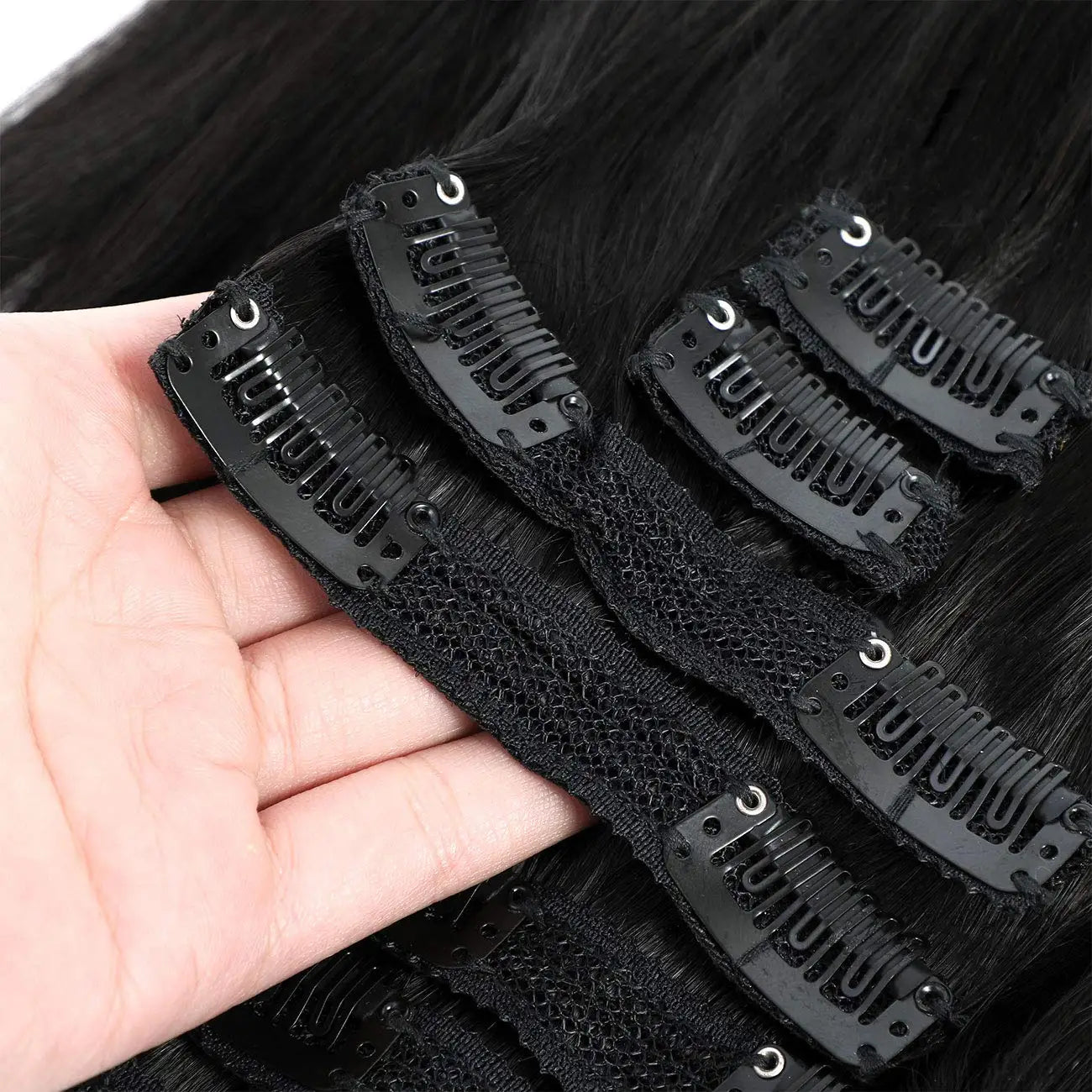 Extensions de cheveux humains à clipser pour femmes, vrais cheveux humains, 120 Remy, raides, noir naturel, # 1B, mode, 100% g, 8 pièces