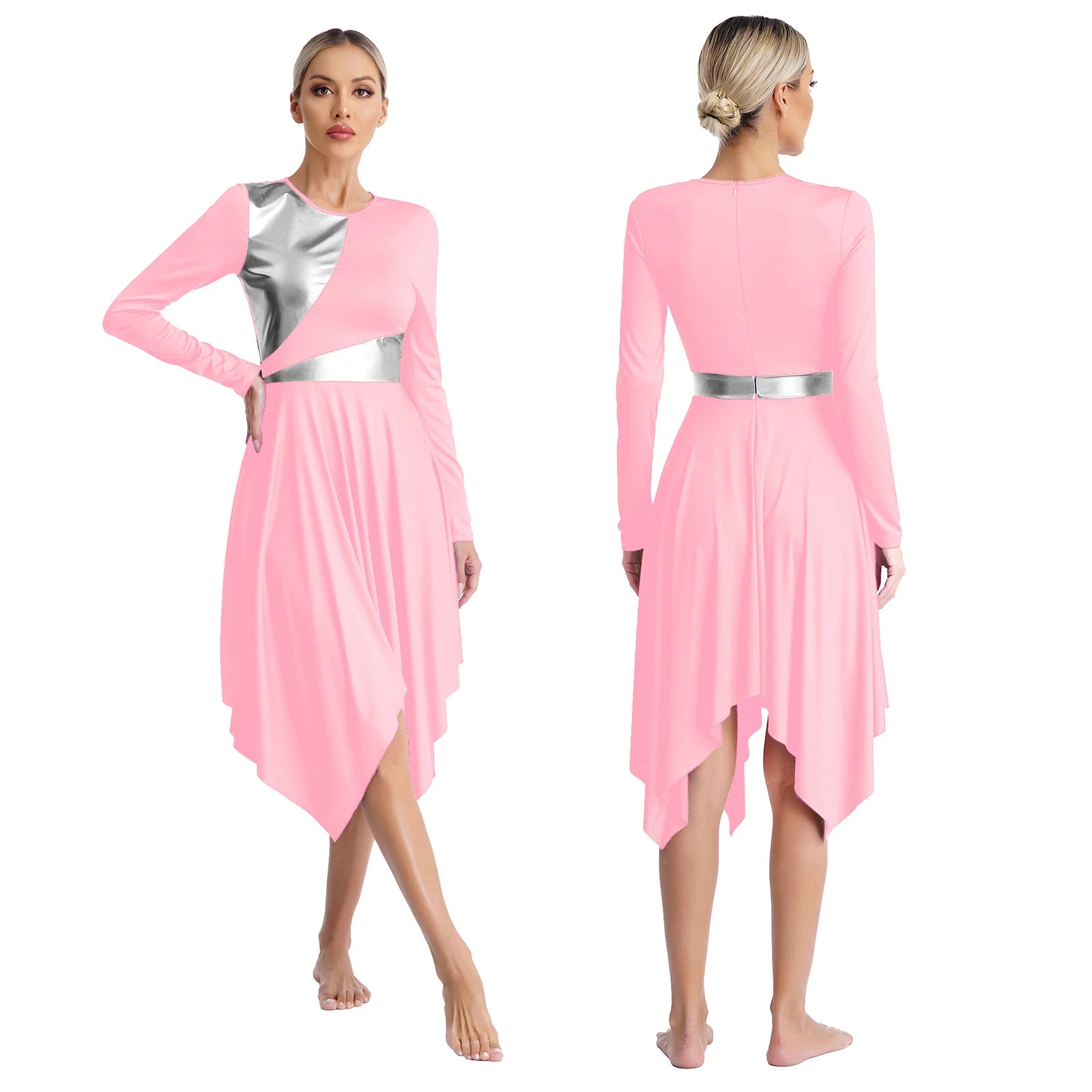 Robe de danse lyrique à manches longues pour femmes, robe à ourlet irrégulier, costume de spectacle liturgique, vêtements de danse modernes, culte de la chorale d'église