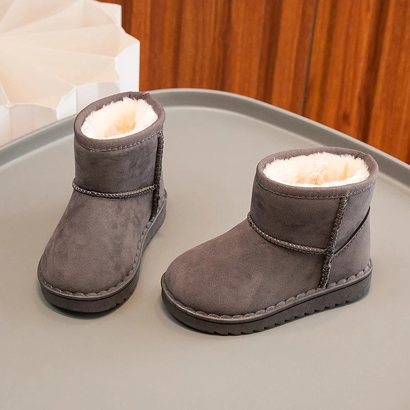 Bottes de neige pour enfants, Style concis, peluche épaisse, bottes courtes d'hiver pour enfants, couleur unie, chaussures classiques unisexes à enfiler pour garçons et filles 23-36