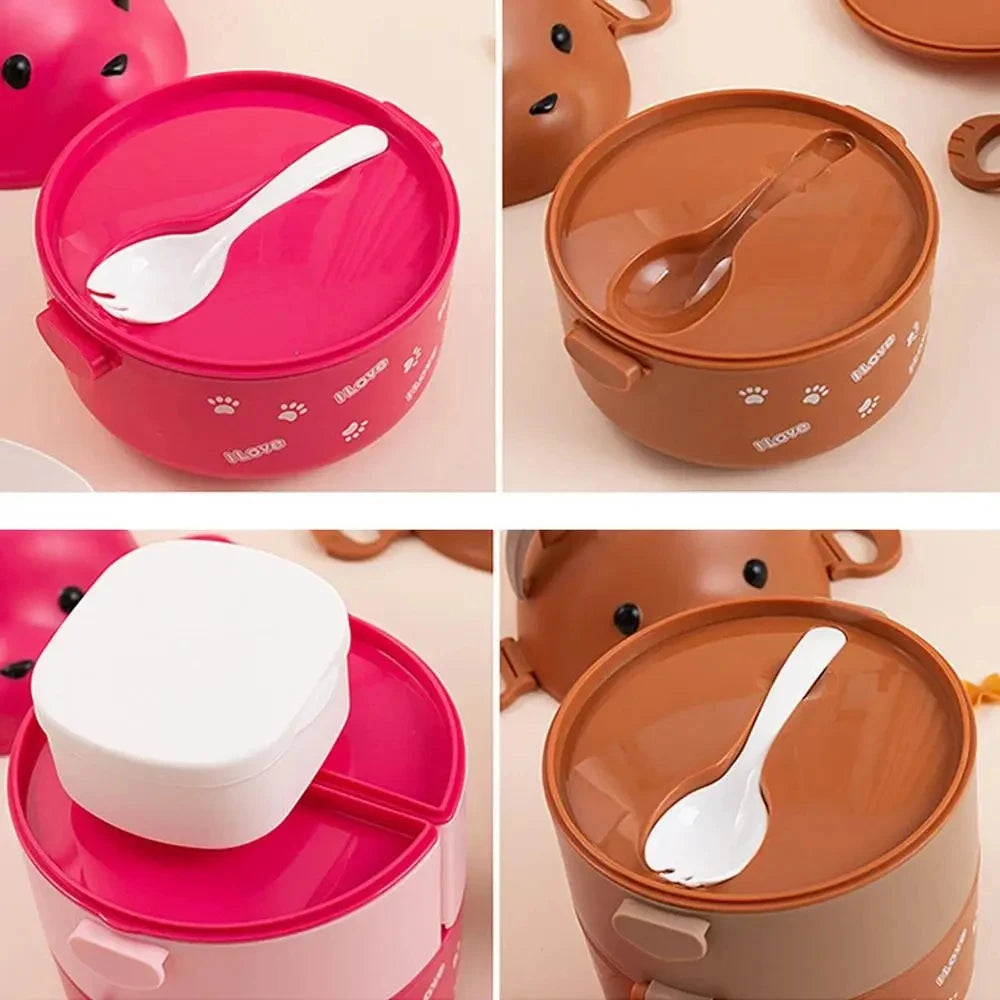 Boîte à lunch isotherme portable pour enfants, ensemble de conteneurs à lunch empilables, lunettes de dessin animé Bento, forme d'ours, récipient de stockage des aliments